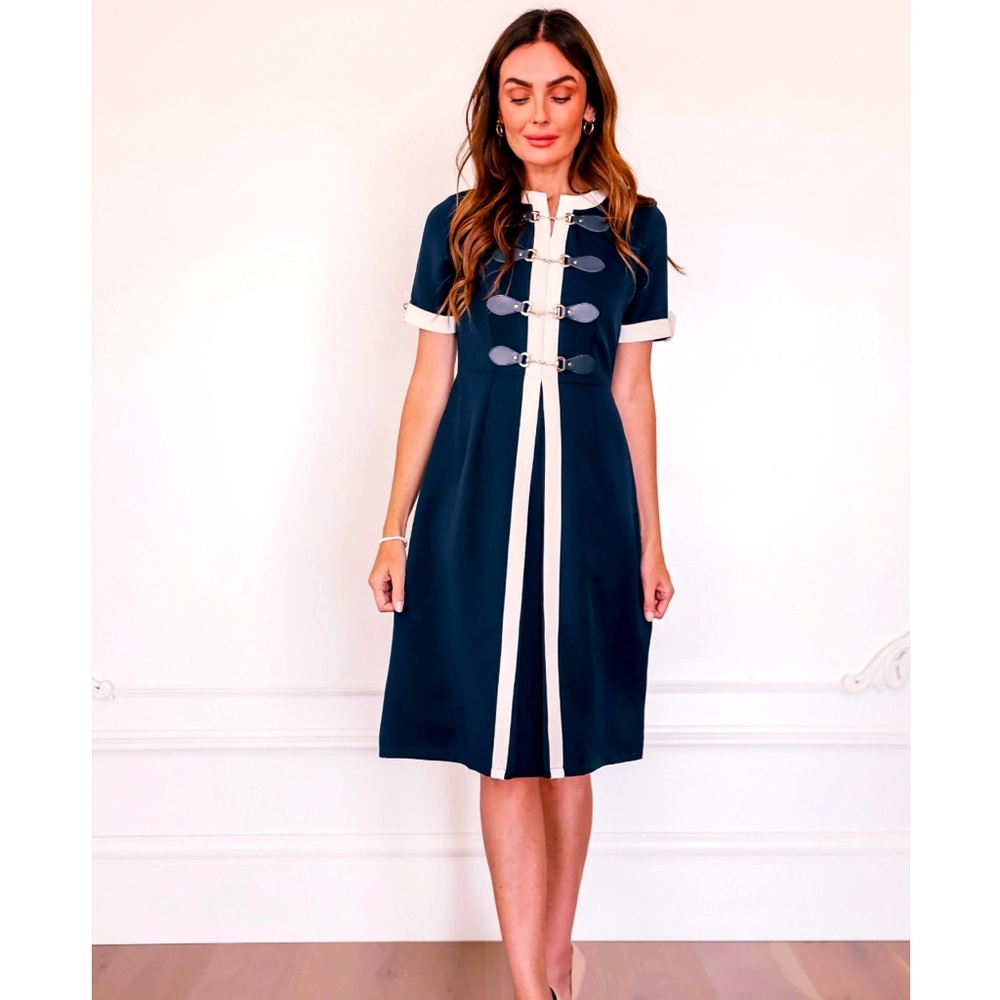 JessaKae Navy and White Midi Dress
